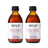 Two Chest Tonic bottles with black caps and white labels, shown side by side on a white background.