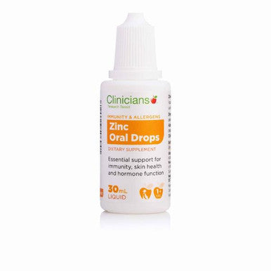 Clinicians Zinc Drops 30ml with white background.