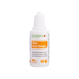 Clinicians Zinc Oral Drops dietary supplement in a white plastic bottle with a white dropper cap, featuring green and orange text on a white background.